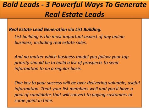 PPT - Bold Leads - 3 Powerful Ways To Generate Real Estate Leads