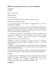 Dd Documenta O Provas E Riscos De Auditoria Exame Final Pdf