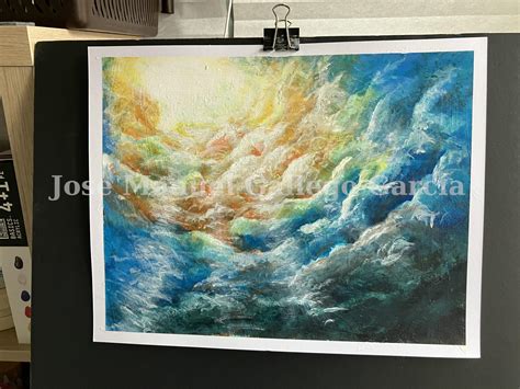 Cuadro De Nubes Y Luz Celestial Hecho Para Tutorial De Pintura