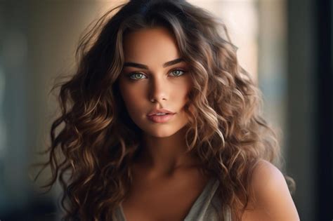 Premium Ai Image Beautiful Model Girl With Long Wavy And Shiny Hair Brunette Woman With Curly