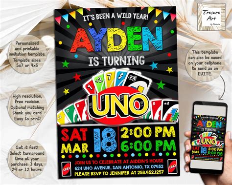 UNO Birthday Invitation I UNO Card Game Birthday Party Invite - Etsy