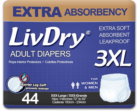 LivDry 3XL Adult Diapers for Women and Men, Leak Guard Incontinence