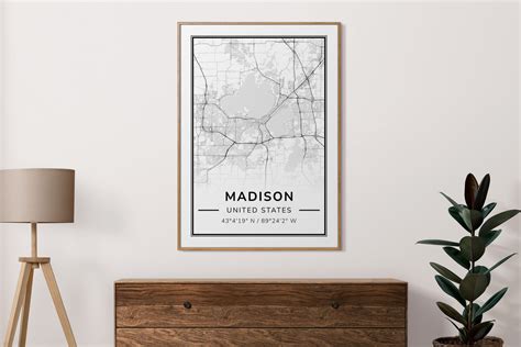 Madison City Map Print, Street Map Poster, Home Decor, Wall Art, Gift ...