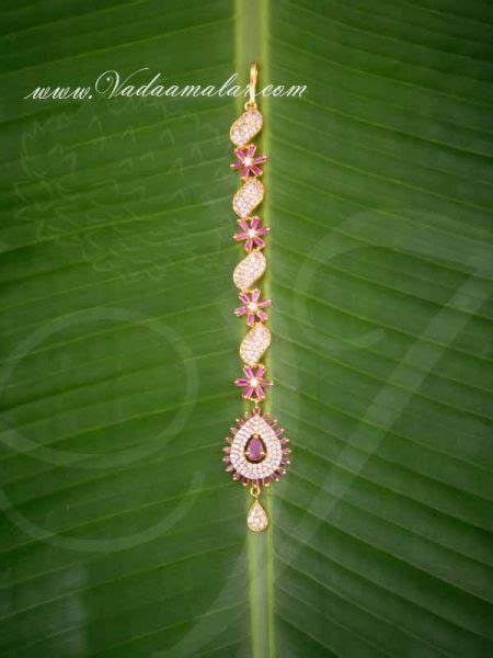 Gold Plated Ad Ruby Stones Pendant Maang Tikka Jewellery Buy Now