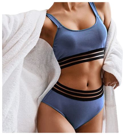 Sngxgn Women Bikini Set Solid Color Triangle Two Piece Swimsuit Blue S Walmart