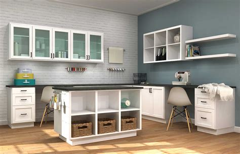 An IKEA craft room with kitchen cabinets
