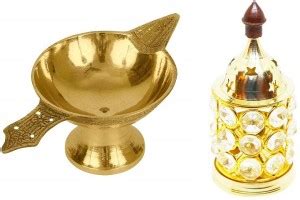 Utkarsh Combo Of Crystal Akhand Diya Decorative Brass Oil Lamp Tea