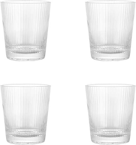 Elle Decor Glass Water Cups, Set Of 4 Ribbed Stackable Drinking Glasses