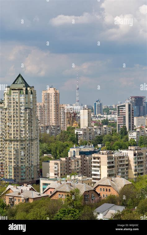 Aerial Top View Of Kiev City Skyline From Above With Tv Tower Kyiv