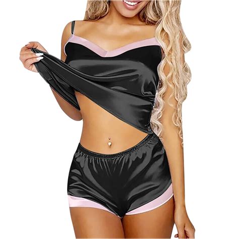 XMMSWDLA Pajamas For Women Satin Sole Sleepwear Sexy Lingerie Top With Shorts Pajamas Sets