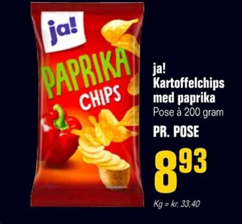 Ja Kartoffelchips Med Paprika Pose Gram Pr Pose Tilbud Hos Otto