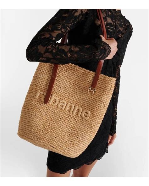 Rabanne Logo Raffia Tote Bag In Metallic Lyst