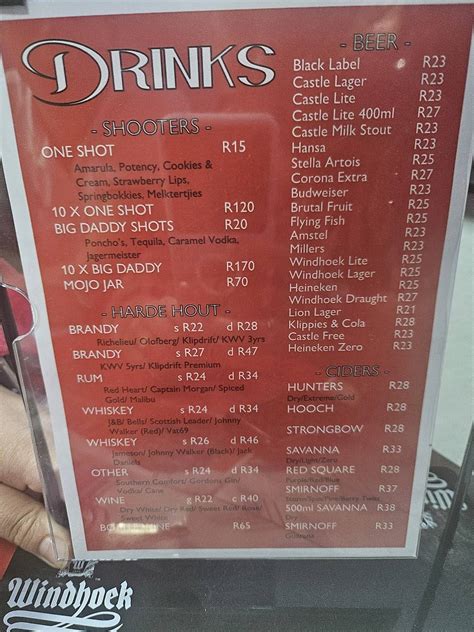 Menu At Big Daddy S Restaurant Mosselbay Mossel Bay