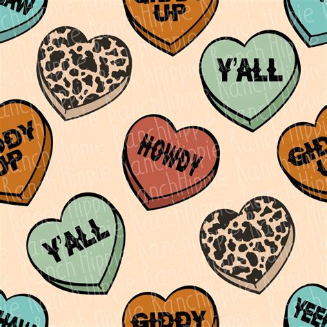 Western Valentines Day Seamless Pattern Digital Download Only Png