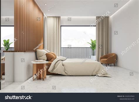 side view  bright bedroom interior stock illustration
