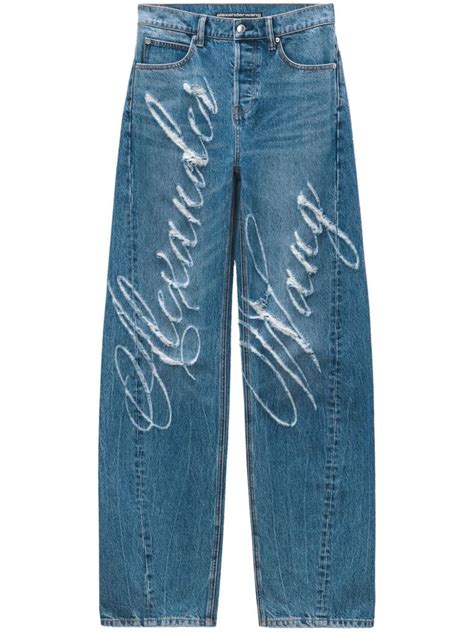 Alexander Wang Logo Frayed Wide Leg Jeans Blue FARFETCH In 2024