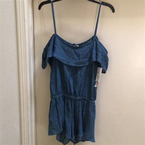 The Bikini Lab Pants Jumpsuits Nwt Bikini Lab Denim Cold Shoulder Romper Poshmark