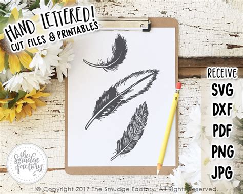 Feather Svg Cut File Feathers Printable Feather Clipart Diy Print