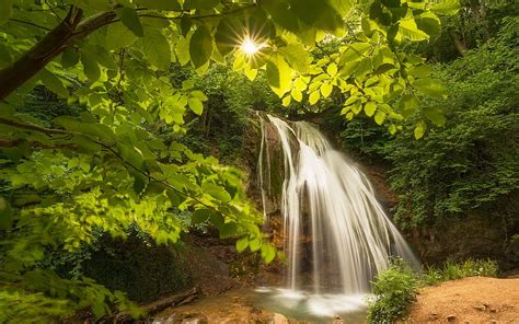 Beautiful Waterfall Forest Sun Lake Waterfalls HD Wallpaper Peakpx