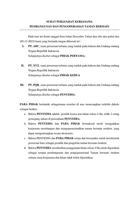 Surat Perjanjian SURAT PERJANJIAN KERJASAMA PEMBANGUNAN DAN