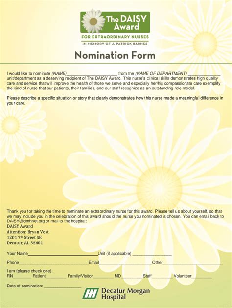 Fillable Online Daisy Nomination Form Fax Email Print Pdffiller