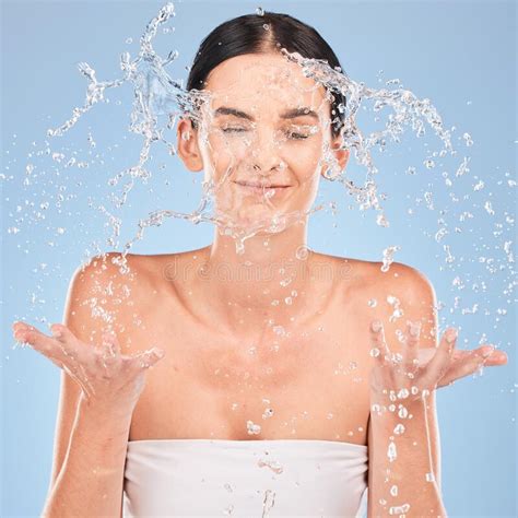 Water Splash Face And Studio Woman With Skincare Wellness Beauty And