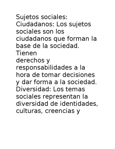 Sujetos Sociales Sujetos Sociales Ciudadanos Los Sujetos Sociales