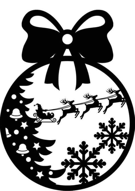 A Black And White Christmas Ornament With Santa S Sleigh