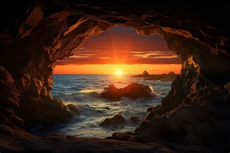 Sunset cave sea outdoors. AI | Free Photo - rawpixel