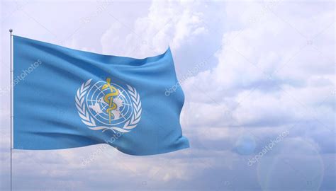 Ondeando Banderas Del Mundo Bandera De La Organización Mundial De La Salud Oms Ilustración 3d