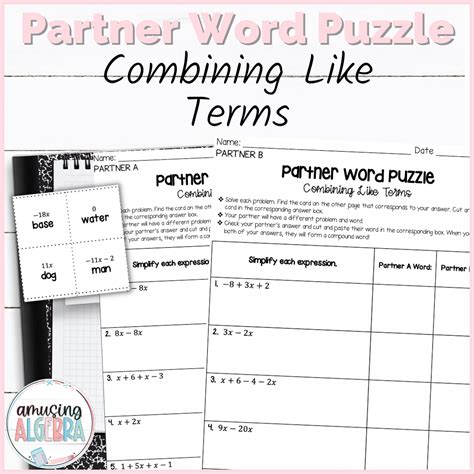 Combining Like Terms Partner Mystery Word Puzzle Made By Teachers