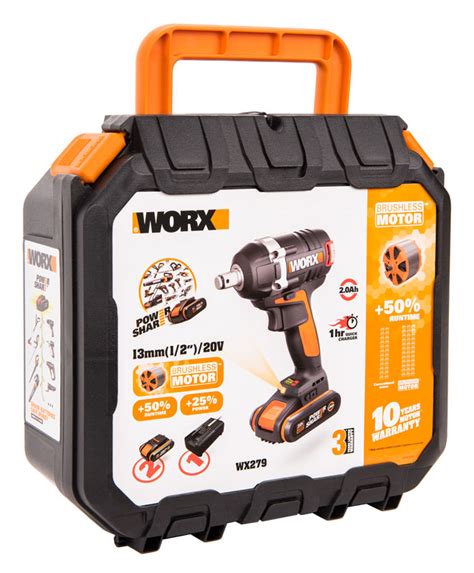 Гайковерт аккумуляторный WORX BL WX279, 20В, бесщеточный, 2Ач x2, кейс ...