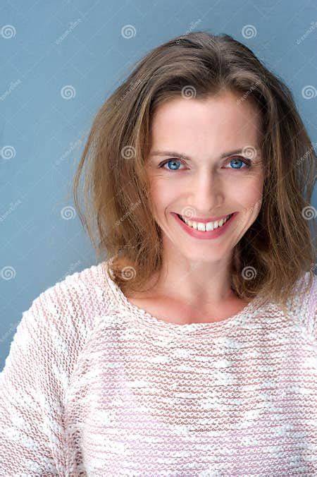 Portrait Of A Beautiful 40 Year Old Woman Smiling Stock Image Image