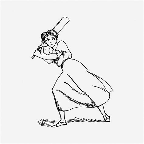 woman playing cricket drawing sport  photo rawpixel