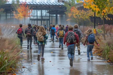 Students Running Through Campus After School in the Rain | Premium AI ...