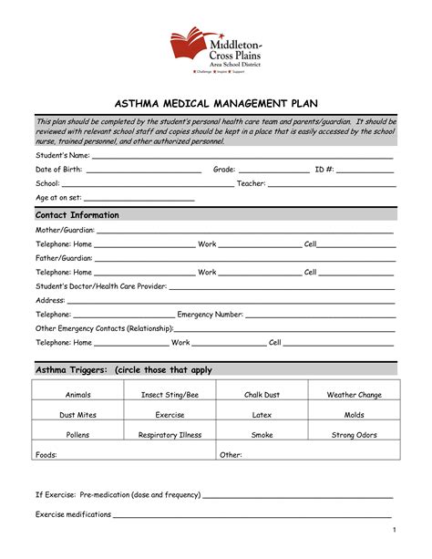 Asthma Medical Management Plan | Templates at allbusinesstemplates.com