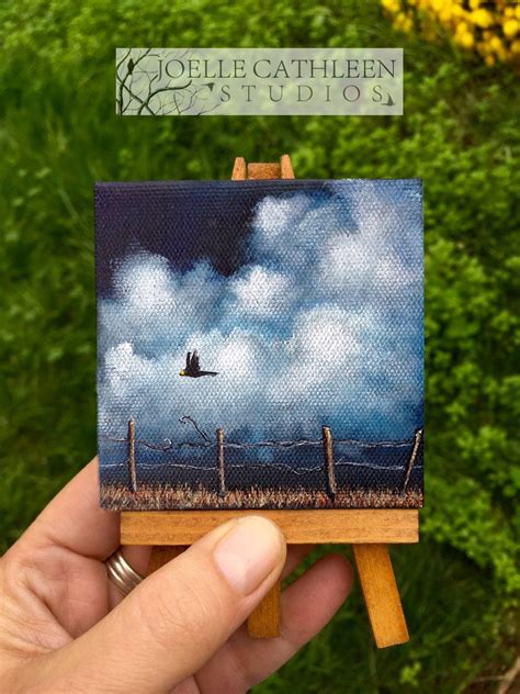 Custom Hand Painted Miniature Acrylic Painting Of Crow Flying Etsy Mini Canvas Art Diy