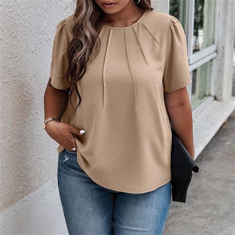 Shein Plus Solid Puff Sleeve Blouse Se Priser Nu