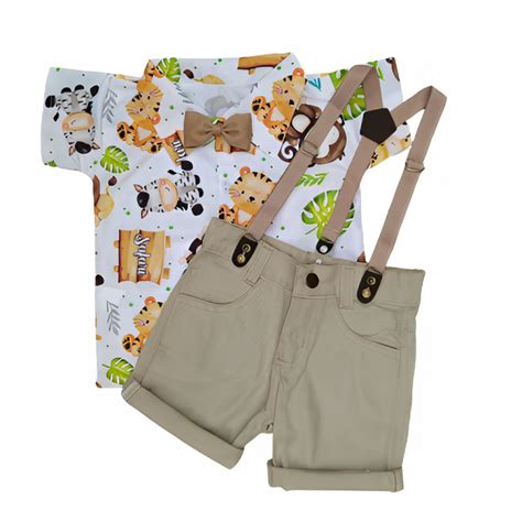 Roupa Para Safari Infantil - Roupa Safari Infantil Menino Safari Baby Festa Bege Folhas | Shopee Brasil
