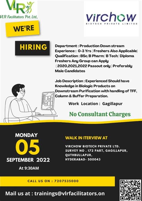 Virchow Biotech Pvt Ltd Walk Ins On Th Sep For Freshers