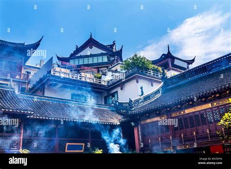 Taoist Roofs City God Temple Incense Smoke Yueyuan Shanghai China Most