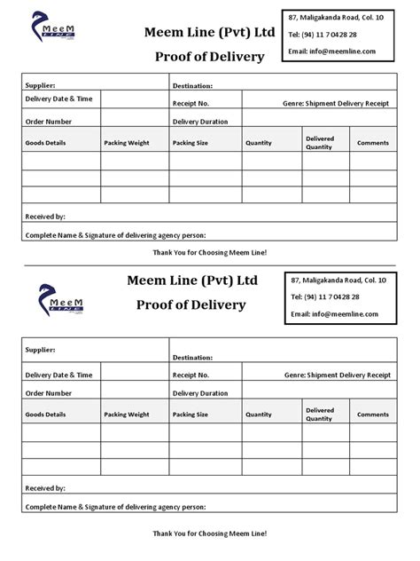 Proof Of Delivery Template