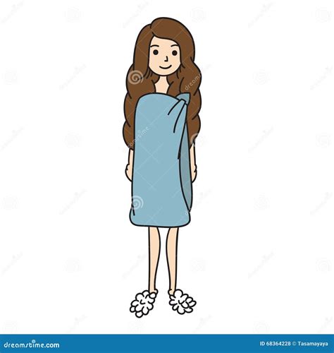 Woman In Towel Vector Girl After Shower Hand Drawn Stock Vector