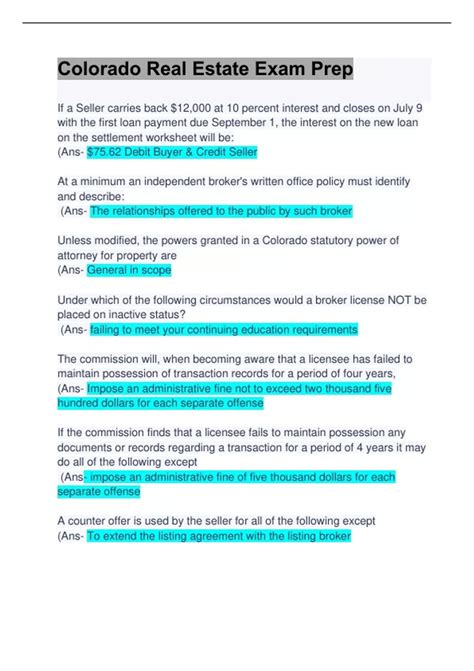 Colorado Real Estate Exam Preparation: Questions & Answers : Updated A+