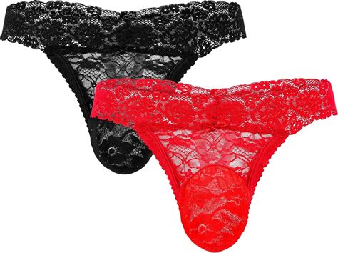 Vinsatin Pcs Sissy Men S Thong Underwear Lace Frilly Thongs Sheer Mesh Bikini Briefs G String
