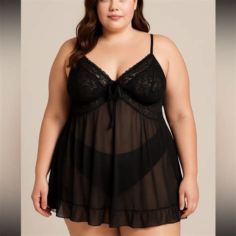 Cacique Intimates Sleepwear Cacique Black Sheer Lace Lingerie