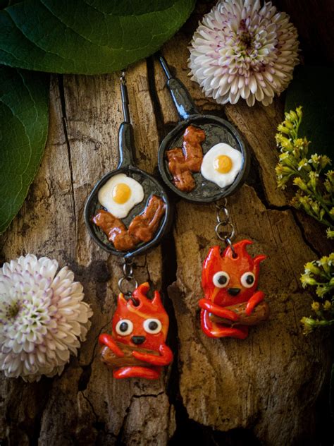 Howls Moving Castle Earrings Calcifer Fire Demon Hand Etsy