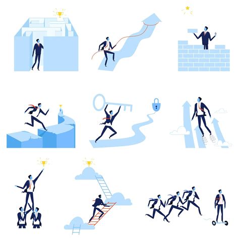 Successful Businessmen Overcoming Obstacles Towards Goals Set, Path to
