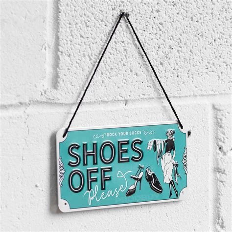 Shoes Off Please Hanging 20cm Tin Wall Sign Robert David Home