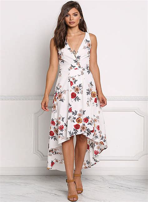 Irregular Chiffon Floral Printed Tie Waist V Neck Midi Dress